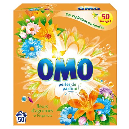 Omo Perles De Parfum Fleurs d’Agrumes et Bergamote 50 Lavages 3,5Kg (lot de 2)