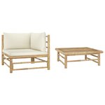 vidaXL Salon de jardin 2 Pièces avec coussins blanc crème Bambou