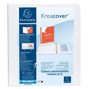 Classeur Pp Personnalisable Kreacover - 2 Anneaux En D 40mm - A4 Maxi - Blanc - X 10 - Exacompta