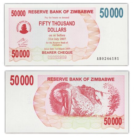 Billet de collection 50000 dollars 2007 zimbabwe - neuf - p47