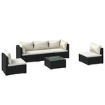 vidaXL Salon de jardin 6 Pièces avec coussins Résine tressée Noir