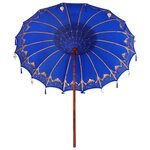 vidaXL Parasol balinais Bleu (210-220) x 260 cm Coton et bois massif