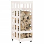 vidaXL Porte-bûches avec roulettes blanc 40x49x110 cm bois massif pin