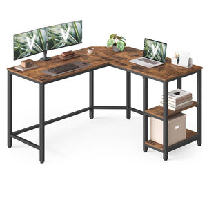 Bureau informatique table d'angle bureau poste de travail avec étagère de rangement table informatique pour maison et bureau montage facile 138 x 138 x 75 cm brun rustique 12_0004654