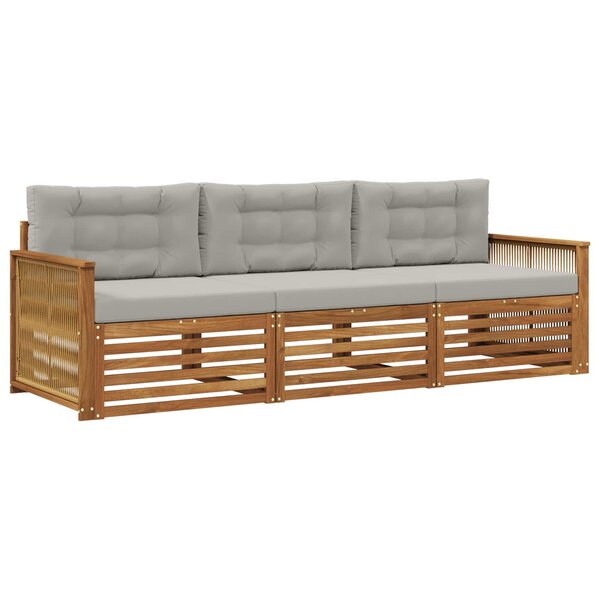 vidaXL Ensemble de canapés d'extérieur 3 pc Naturel et gris clair
