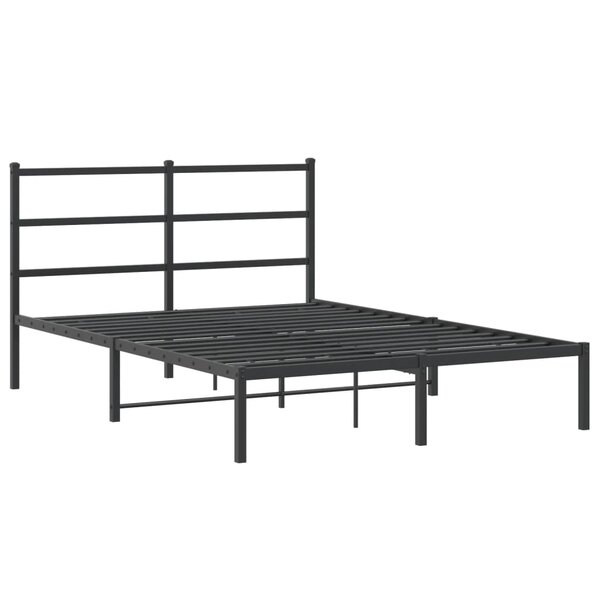 vidaXL Cadre de lit métal avec tête de lit noir 135x190 cm