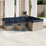 vidaXL Salon de jardin 11 Pièces avec coussins gris résine tressée
