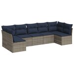 vidaXL Salon de jardin 7 Pièces avec coussins gris résine tressée
