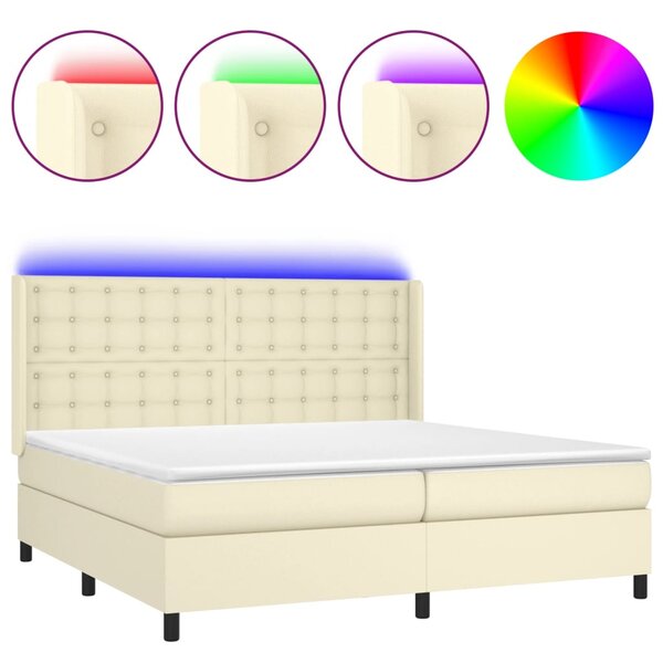vidaXL Sommier à lattes de lit matelas LED Crème 200x200 cm Similicuir
