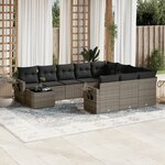 vidaXL Salon de jardin 11 Pièces avec coussins gris résine tressée