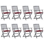 vidaXL Chaises pliables d'extérieur lot de 8 et coussins Bois d'acacia