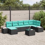 vidaXL Ensemble de canapé de jardin avec coussin 8 Pièces Noir polyrotin