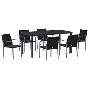 vidaXL Ensemble de salle à manger pour jardin 7 Pièces Noir et gris