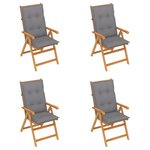 vidaXL Chaises de jardin 4 Pièces avec coussins gris Bois de teck massif