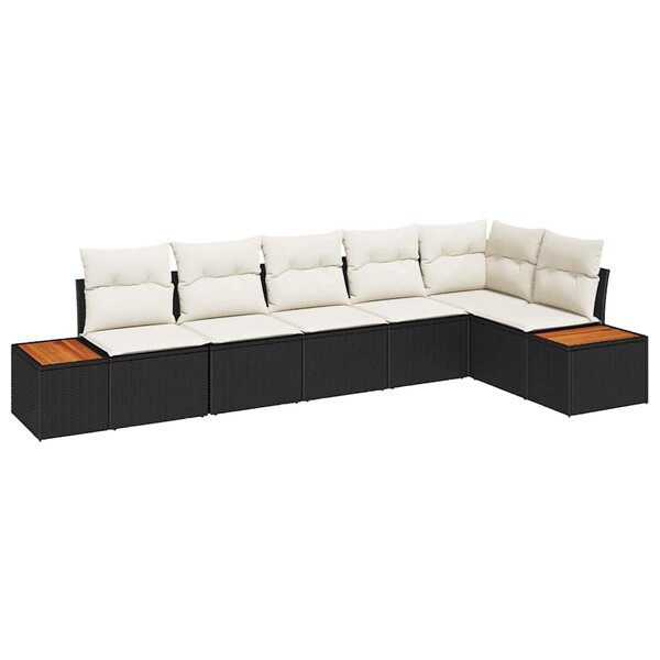 vidaXL Canapé de jardin 6 pièces avec des coussins en poly rotin noir et en acacia.
