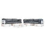 Salon de jardin meuble d'extérieur ensemble de mobilier palette 6 pièces avec coussins gris bois 02_0018423
