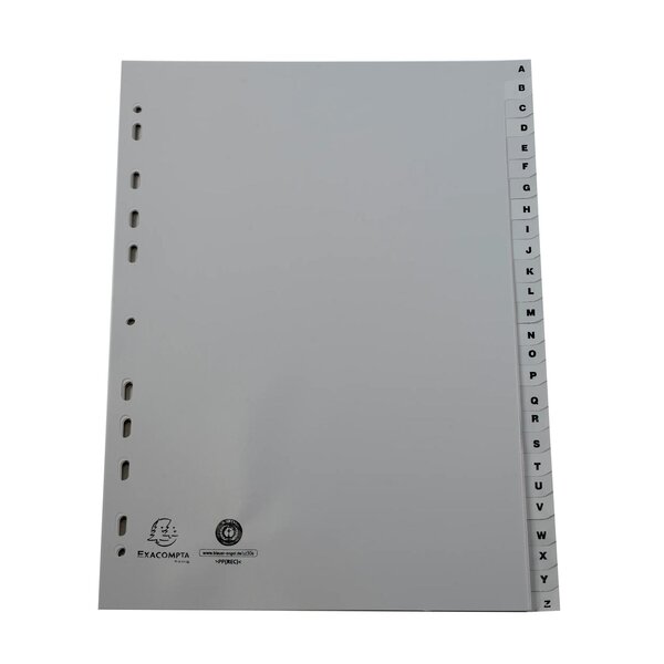 Intercalaires Imprimés Alphabétiques Pp Recyclé - Az 26 Positions - A4 - Gris - Exacompta