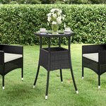 vidaXL Table de jardin Ø60x75 cm Verre trempé/résine tressée Noir