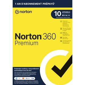 Norton 360 premium  - licence 1 an - 10 postes - a télécharger
