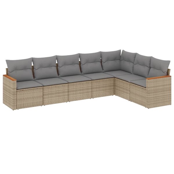 vidaXL Salon de jardin avec coussins 7 Pièces beige résine tressée