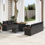 Ensemble de canapé de jardin 10 pièces avec coussins Noir Rotin poly