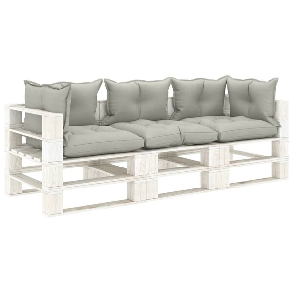 vidaXL Canapé palette à 3 places de jardin avec coussins taupe Bois
