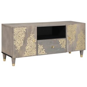 vidaXL Meuble TV Gris et or 105 x 33.5 x 46 cm Bois de manguier massif