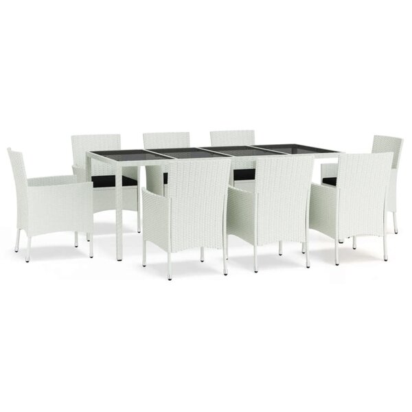 vidaXL Ensemble à manger de jardin et coussins 9 Pièces blanc poly rotin