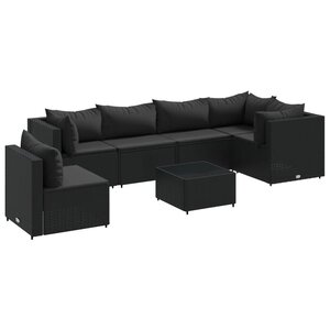 vidaXL Salon de jardin 7 Pièces avec coussins Noir Résine tressée