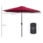 Parasol en métal rond polyester 180g/m² manivelle inclinable Ø 3 x 2 45 m bordeaux