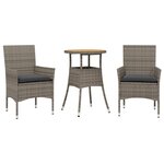 vidaXL Ensemble à manger de jardin et coussins 3 Pièces gris rotin acacia