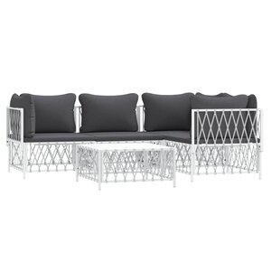 Salon de jardin meuble d'extérieur ensemble de mobilier avec coussins 5 pièces blanc acier 02_0018306