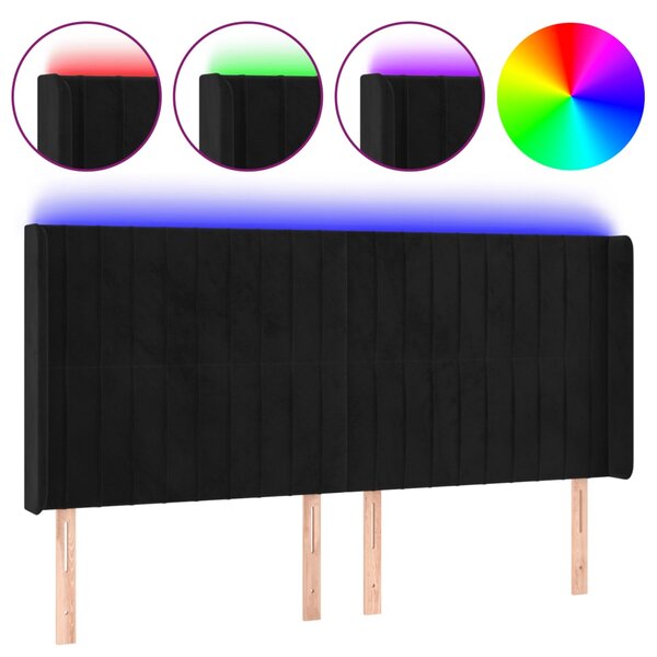vidaXL Tête de lit à LED Noir 163x16x118/128 cm Velours