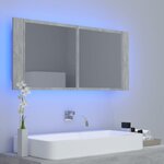 vidaXL Armoire de salle de bain à miroir LED Gris béton Acrylique