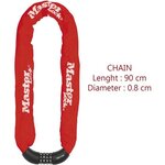 Chaîne antivol vélo à combinaison chaîne 90 cm - Rouge