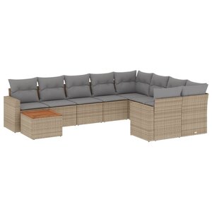 vidaXL Salon de jardin avec coussins 10 Pièces beige résine tressée