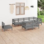 vidaXL Salon de jardin 8 Pièces Bois de pin massif Gris