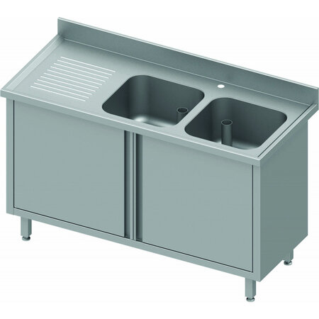 Plonge inox avec porte - 2 bacs & egouttoir - profondeur 800 - stalgast -  - inox1500battante x900mm