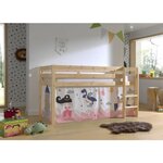 PINO  Lit Compact Pin Massif Naturel + Rideau en 4 parties Princesse