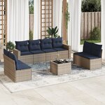 vidaXL Salon de jardin 9 Pièces avec coussins gris résine tressée