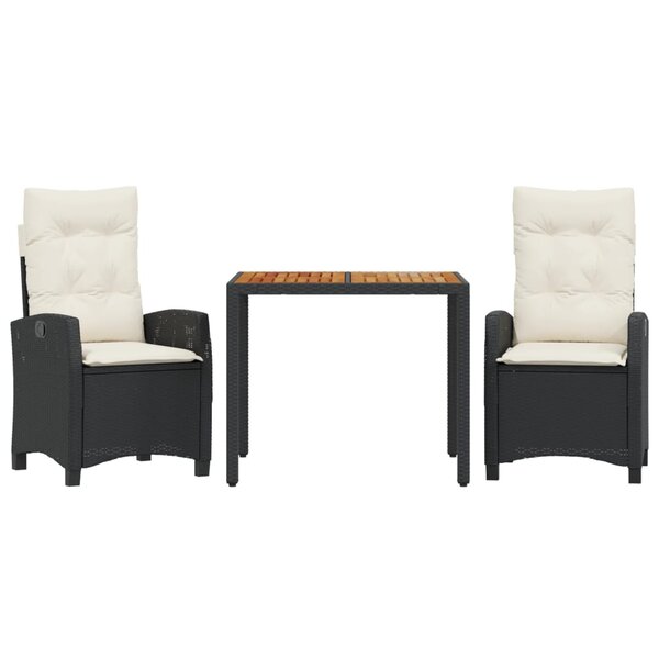 vidaXL Ensemble à manger de jardin avec coussins 3 Pièces Noir