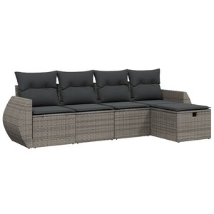 vidaXL Salon de jardin 5 Pièces avec coussins gris résine tressée