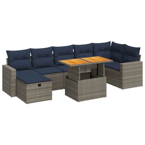 vidaXL Salon de jardin 8Pièces avec coussins marron résine tressée acacia