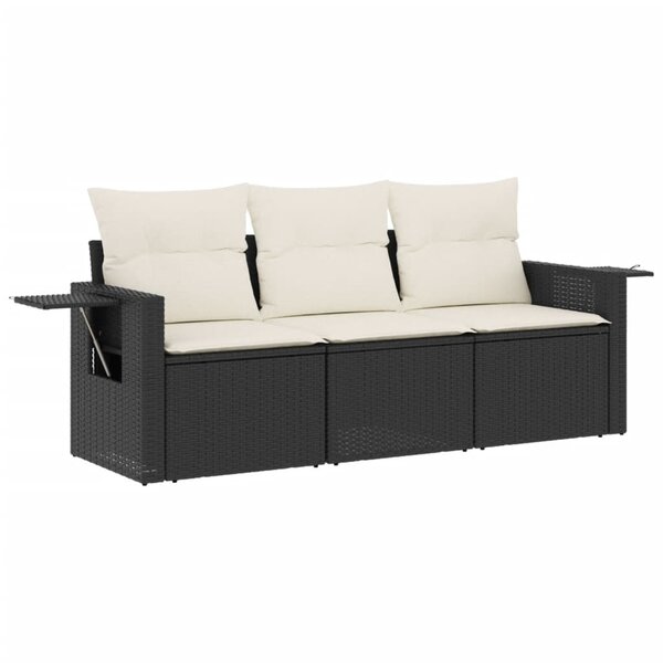 vidaXL Salon de jardin 3 Pièces avec coussins noir résine tressée