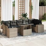 vidaXL Salon de jardin 8 Pièces avec coussins gris résine tressée