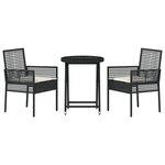 Ensemble de Bistro de Jardin 3 Pièces avec Coussins Noir en Poly Rattan