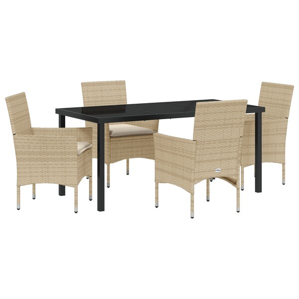 Ensemble 5 pièces de salle à manger de jardin beige poly rotin