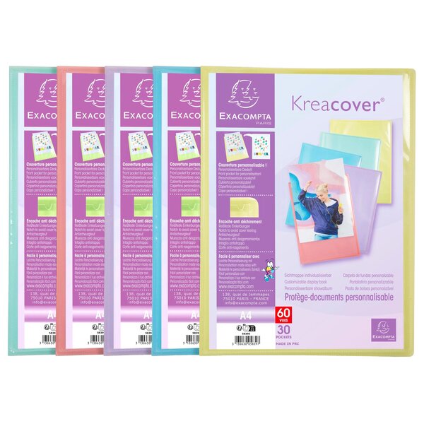 Protège-documents En Polypropylène Kreacover Pastel 60 Vues - A4 - Couleurs Assorties - X 10 - Exacompta