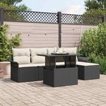 vidaXL Ensemble de canapé de jardin avec coussin 6 Pièces Noir Poly rotin