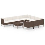 vidaXL Salon de jardin 11 Pièces avec coussins Résine tressée Marron